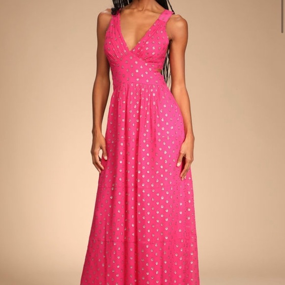 Lulus | Dresses | Lulus Dots And Wishes Hot Pink Polka Dot Cutout Maxi ...